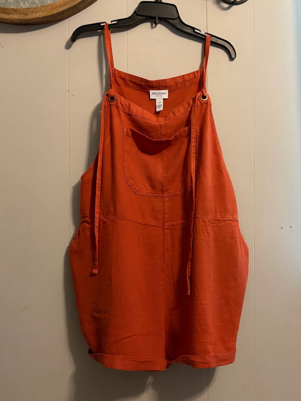 Arizona Jean Company Rust Orange Linen-Blend Romper Overalls